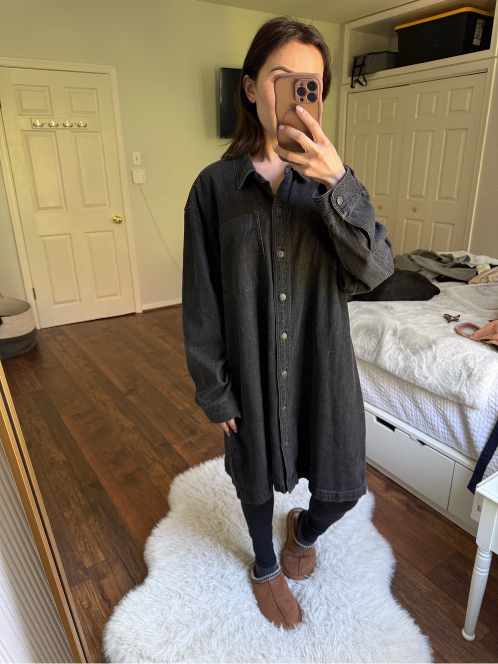Madewell Oversized Button-Up Shirt Dress in Washed Black